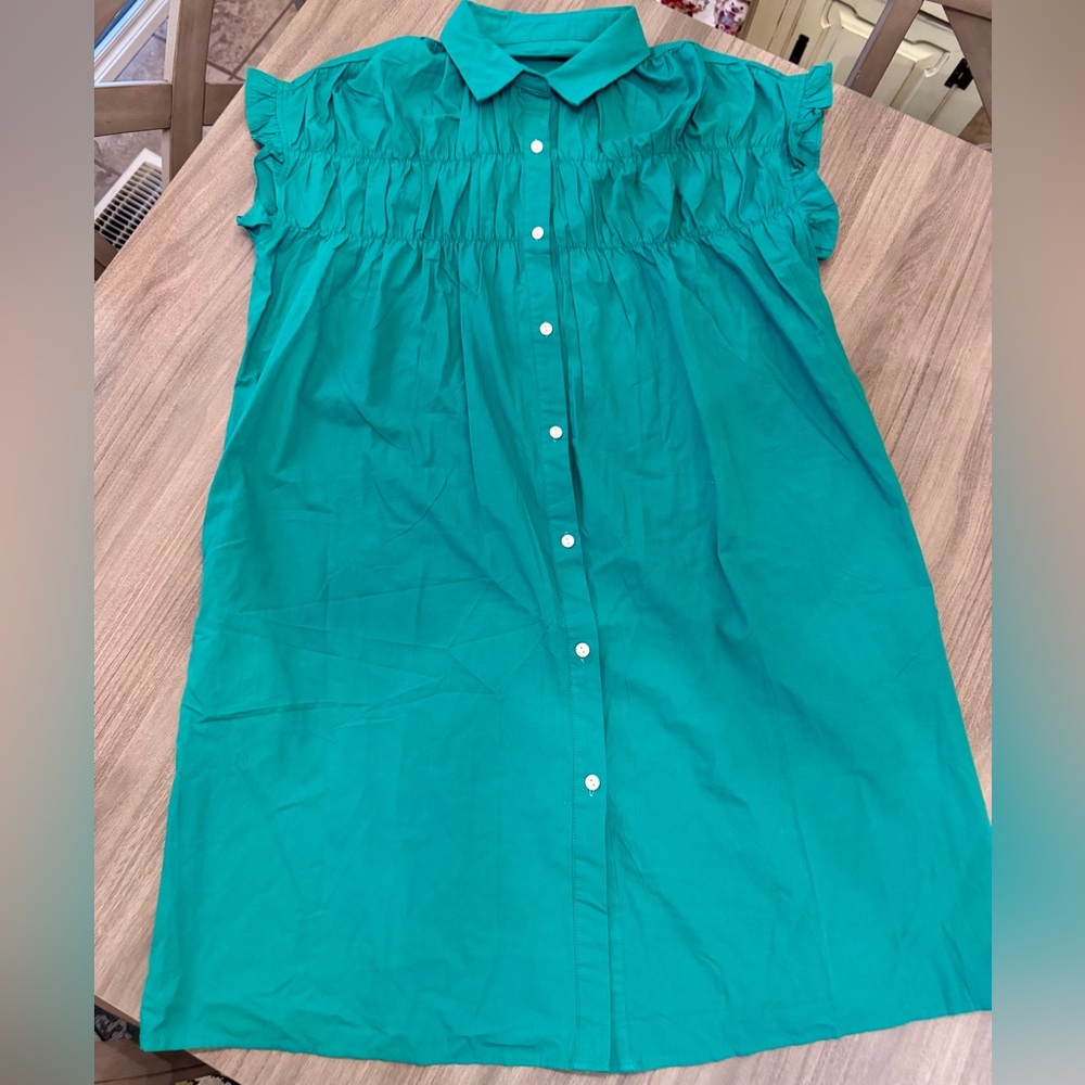 Teal Green Button-Up Dress- super cute- NWOT